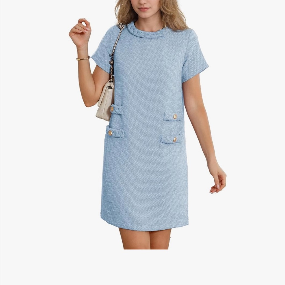 Elegant Blue Short Sleeve Dress